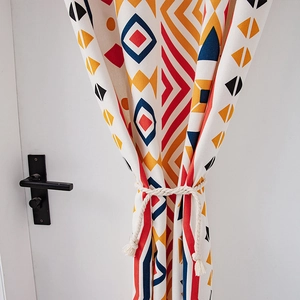 Bohemian geometric kitchen door curtain with colorful patterns and tassels