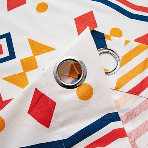 Bohemian geometric pattern kitchen curtain with colorful printed fabric and metal rings