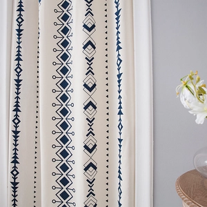 Bohemian geometric pattern door curtain in off-white cotton linen for home privacy