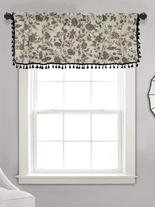 American Vintage Cotton Linen Floral Print Valance Short Curtain Black Tassel Trim Rod Pocket Cafe Doorway Curtain Decor