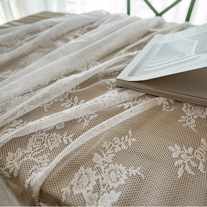 French white hollow lace rectangular tablecloth with delicate floral pattern for home decor
