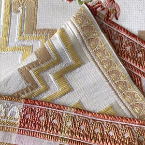 Luxurious Chinese style chenille table runner with gold embroidery and geometric patterns