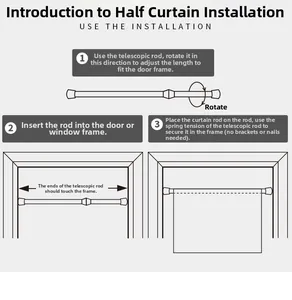 Detail of tool-free curtain rod installation using internal spring tension and rotation