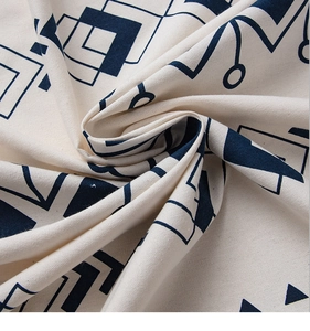 Close-up of geometric pattern printed on waterproof cotton linen blackout curtains