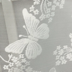 White Nordic lace cafe curtain featuring intricate butterfly floral jacquard patterns