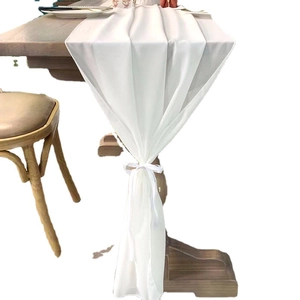 Elegant white chiffon table runner with silk ribbons for wedding and banquet decoration