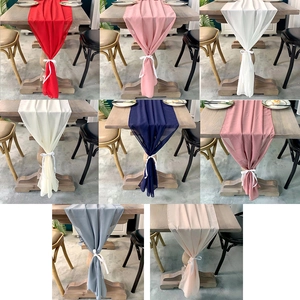 Sheer chiffon table runner set in 8 colors with silk ribbons for wedding table decor