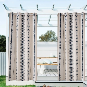 Outdoor Curtains Waterproof Blackout Geometric Tribal Print Bohemian Grommet Top Draperies For Patio Pergola Porch Gazebo