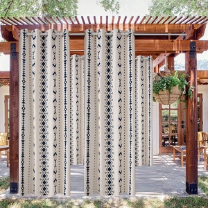 Boho waterproof blackout curtains with black geometric print for patio and outdoor gazebos