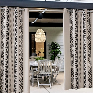 Bohemian waterproof blackout curtains with geometric patterns and metal grommet rings