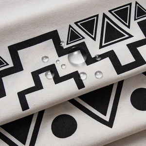 Waterproof bohemian printed linen cotton curtain with geometric patterns and water droplets