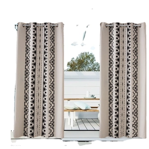Bohemian geometric blackout curtains in cream with grommet top for living room