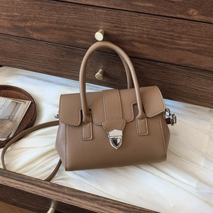 Sac Boston Pour Femmes Cuir PU Grain Lychee Serrure Métal Argenté Sac À Main Bandoulière Mode