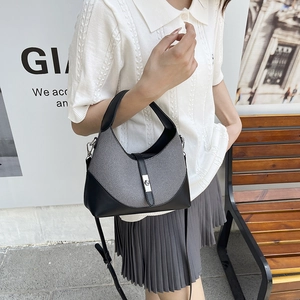 Sac hobo bicolore pour femme en cuir et textile noir et gris de qualité supérieure chic