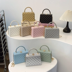 Chic quilted box bags in nine colors with gold spiral handles and chain straps