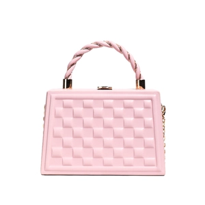Pink quilted box bag with twisted handle and gold chain strap for women