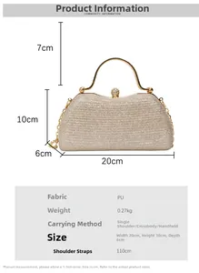 Detail view of champagne gold evening bag with 20x10x6cm dimensions and pearl texture