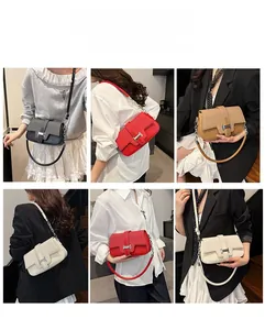 Detailed grid view of litchi leather bags with metal H-buckle in various chic colors