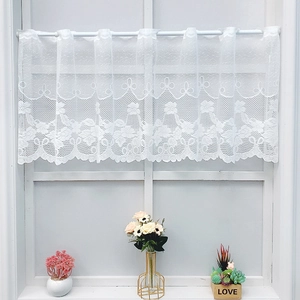 Nordic White Lace Lily Floral Coffee Curtain Scalloped Edge Rod Pocket Short Window Panel For Kitchen Cabinet Home Decor