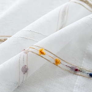 Nordic rainbow candy sheer tablecloth with colorful 3D embroidery and brown stripes