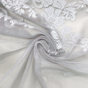 White floral lace curtain fabric with high-quality mesh texture for living room