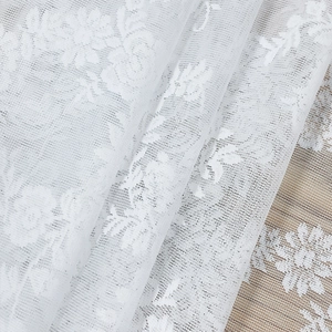 Nordic white lace curtain with delicate rose floral pattern and sheer mesh texture
