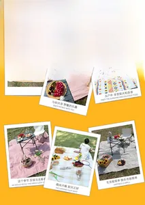 Outdoor waterproof picnic blanket with various vintage prints on a sunny grass field