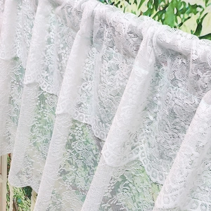 White lace cafe curtain with rose floral patterns and tassel fringe for kitchen windows