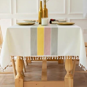 Striped Rectangular Tablecloth Nordic Minimalist Cotton Linen Texture Dustproof Heat Resistant Protective Cover With Tassels