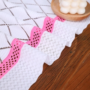 Nordic vintage white lace table runner with diamond patterns and pink hollow fringe detail
