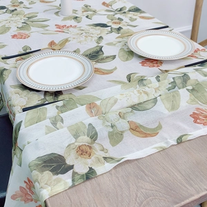 Floral print linen blend tablecloth in American rural style for rectangular dining tables