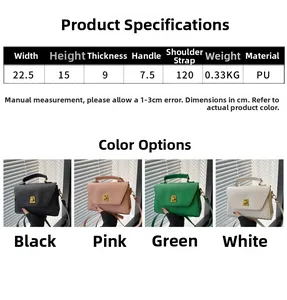 Detailed size chart and product parameters for the PU leather crossbody flap bag