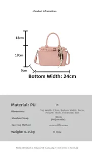 Detailed size chart for vintage pink PU tote bag with dimensions and strap info