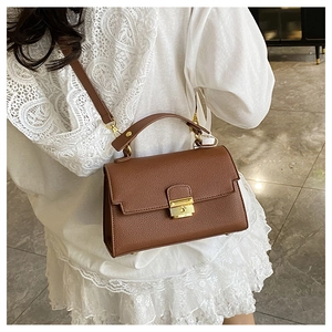 Detailed macro view of the brown lychee texture leather with gold metal snap lock