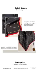 Vue détaillée des coutures du foulard en soie avec bordures rouges et dorées