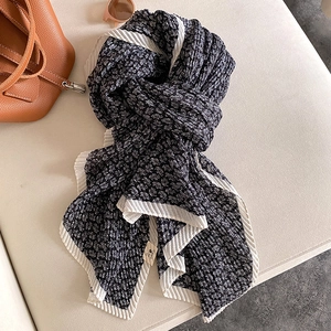 Elegant floral cotton linen pleated scarf for women featuring a stylish navy blue print