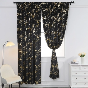 Modern Minimalist Gold Marble Pattern Polyester Velvet Blackout Curtain Rod Pocket Drapery For Living Room Bedroom Decor