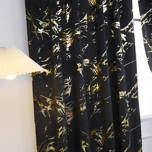 Black and gold marble foil printed velvet curtains for living room in modern luxury style