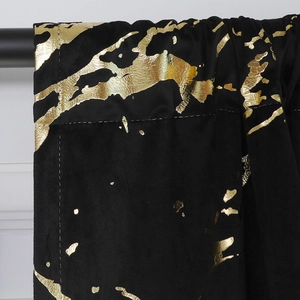 Modern black velvet curtains with gold marble pattern and rod pocket design