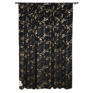 Black and gold marble foil print curtains with rod pocket design for bedroom decor
