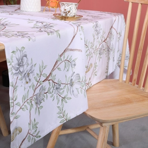 Rectangular botanical print cotton linen tablecloth with elegant floral patterns