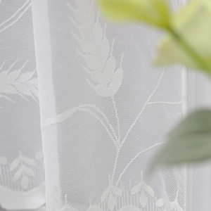 White lace coffee curtain with wheat ear jacquard pattern for kitchen cabinet decor