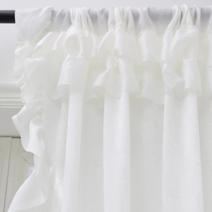Elegant white French tulle curtain with layered ruffles and soft velvet texture