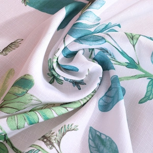Green botanical leaf pattern cotton linen tablecloth with fresh nature style print