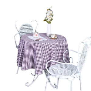 Nordic purple and white checkered round cotton linen tablecloth for coffee and dining tables