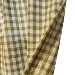 Green and white gingham cafe curtain made of breathable cotton linen fabric