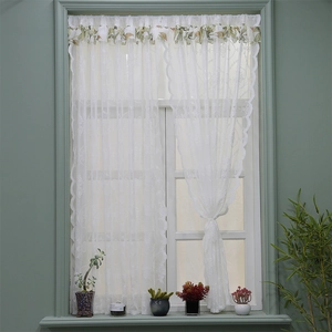 Rideau Voilage en Dentelle Blanche Avec Bord Festonné Et Broderie Florale Panneau de Voile Pastoral Français Pour Salon
