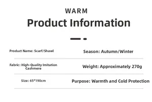 Produktdetails zum 65x190cm Webschal aus hochwertigem Kaschmir-Imitat für den Winter