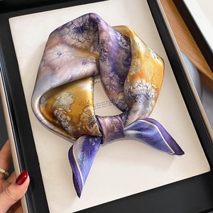 Carré En Satin Pour Femmes Rétro Motif Floral Abstrait Aquarelle Foulard Mode Bandeau Polyvalent Accessoire