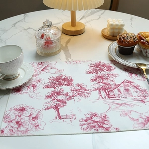 Toile De Jouy Placemat Waterproof Heat Resistant Polyester Cotton Woven Dining Table Mat French Vintage Print